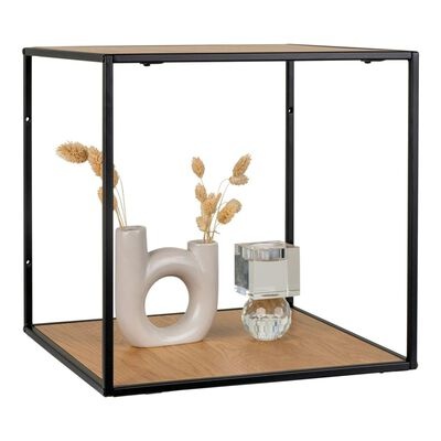 Vita Wallshelf - Plank met zwart frame en eiken look planken 36x36x36 cm