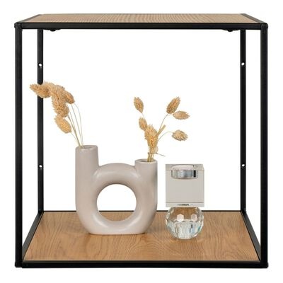 Vita Wallshelf - Plank met zwart frame en eiken look planken 36x36x36 cm
