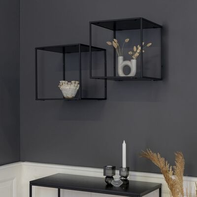 Vita Wallshelf - Plank met zwart frame en zwarte planken 36x36x36 cm