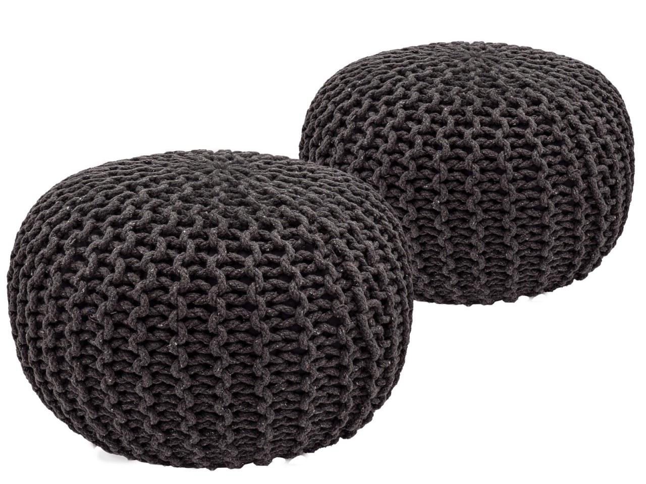 Poef - SET 2 stuks - Ø 55 cm x H 37 cm - Zwart - Grof gebreide look