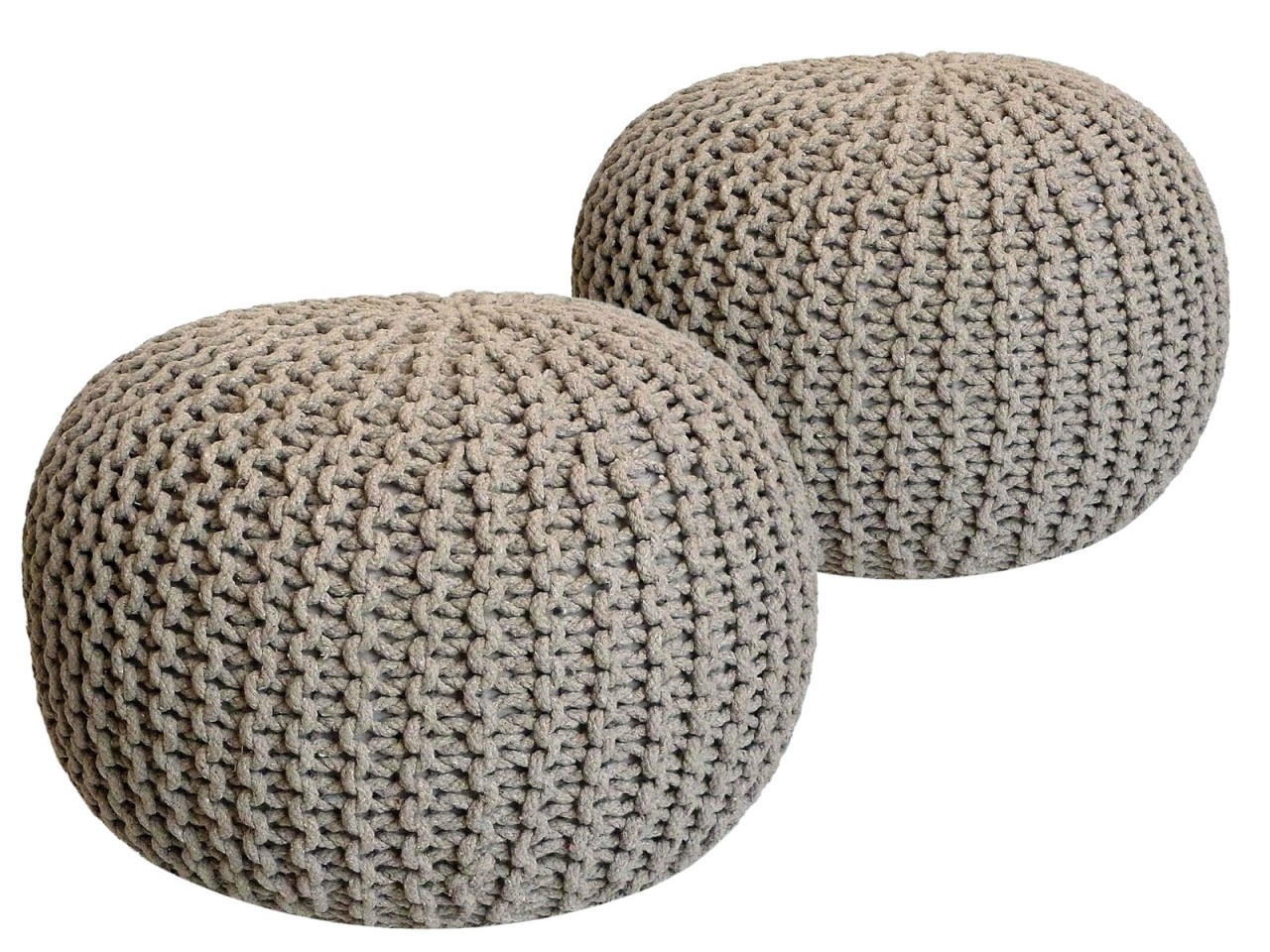 Poef - SET 2 stuks -55 cm H 37 cm - Beige - Grof gebreide look - duurzaam