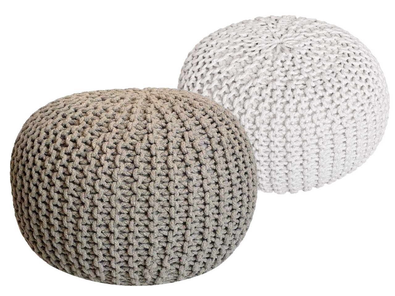 Poef - SET 2 stuks - Ø 55 cm H 37 cm - Beige/Wit