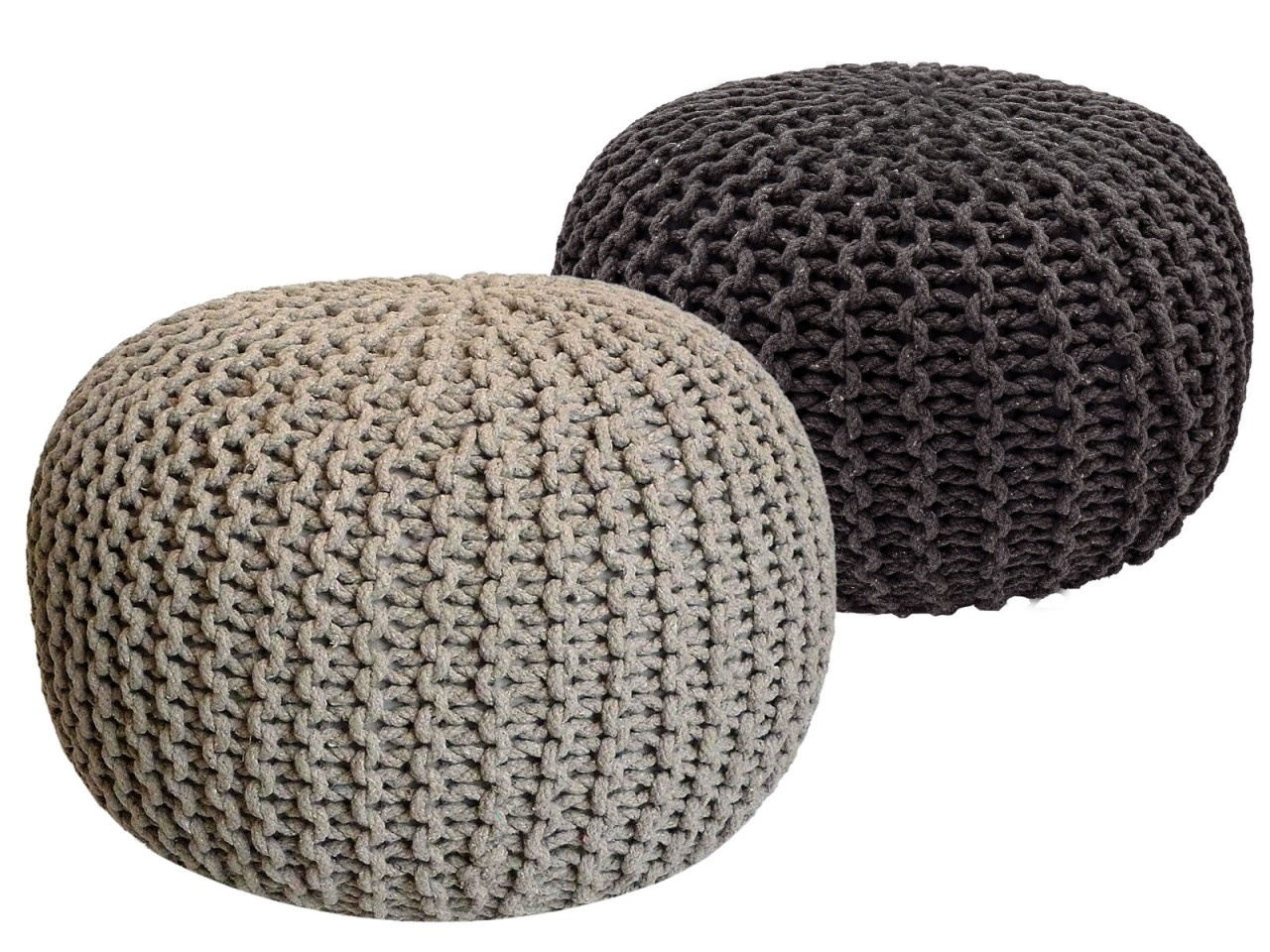 Kruk - Poef SET 2 stuks - Ø 55 cm H 37 cm - Beige/Zwart