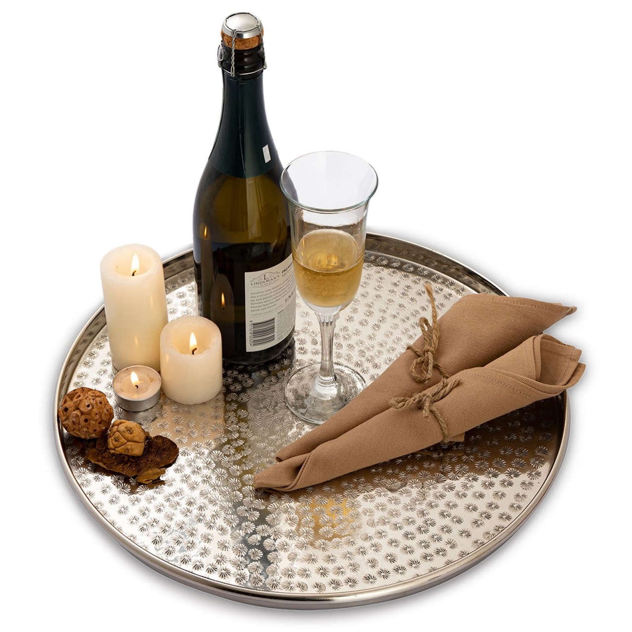 Parya Home - Decorative Tray ø 40 cm Round - Silver - Metal