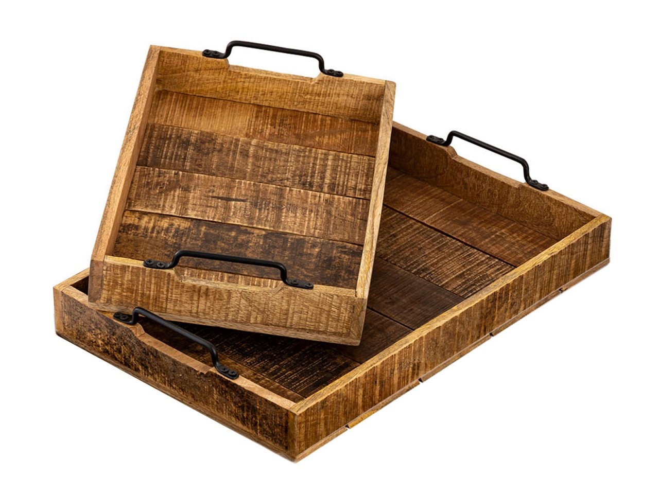 Parya Home - Houten Dienblad Decoratief Set van 2 Stuks - 46x31cm - Bruin - Mangohout