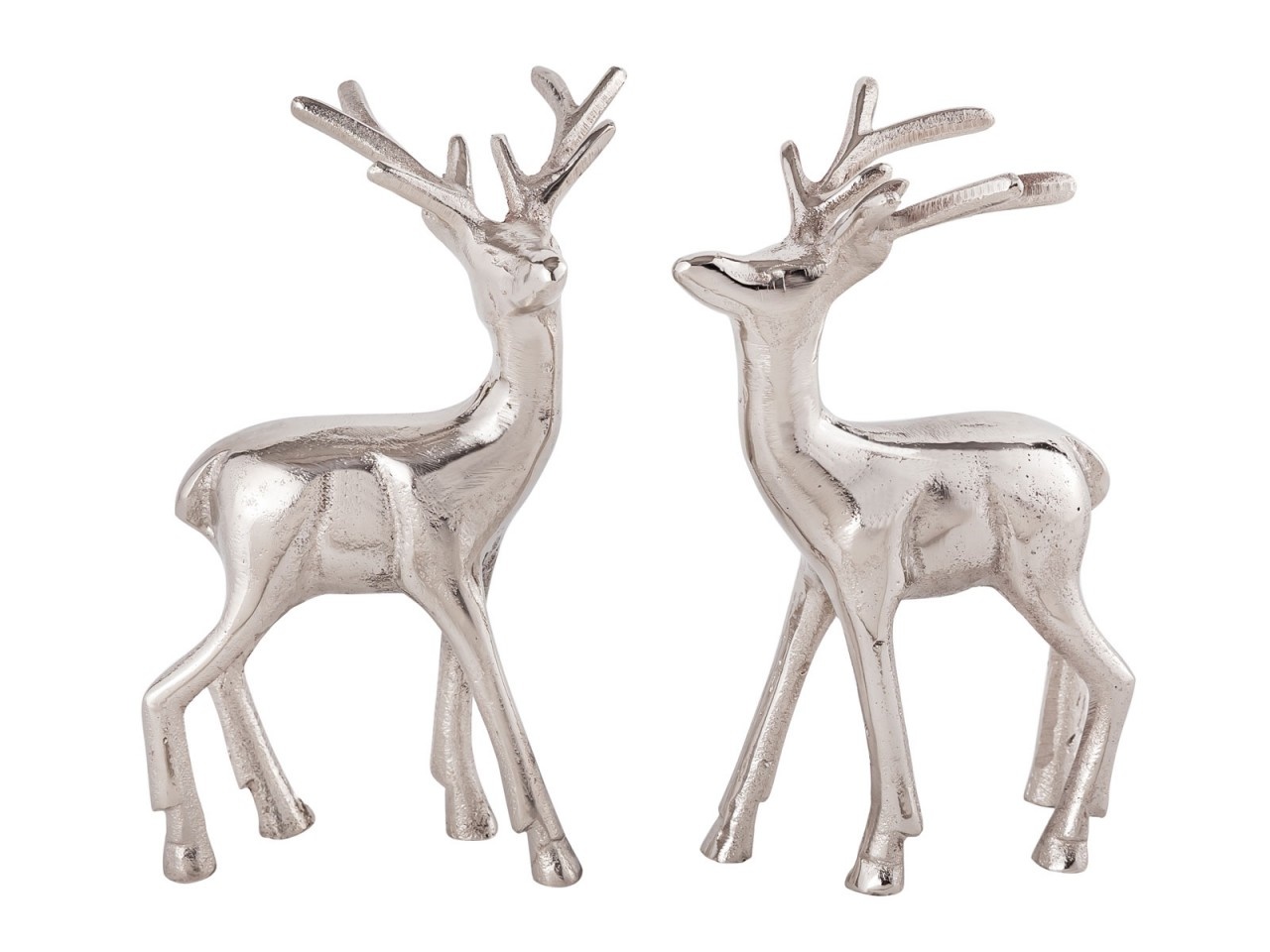 Parya Home - Deco figuur hert set van 2 tafeldecoratie dierfiguur metaal kerstdecoratie zilver aluminium