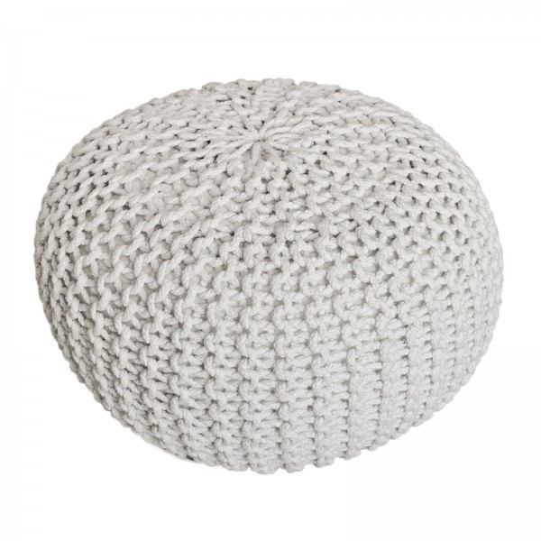 Poef - SET 2 stuks - Ø 55 cm H 37 cm - Wit/Zwart - Grof gebreide look - duurzaam