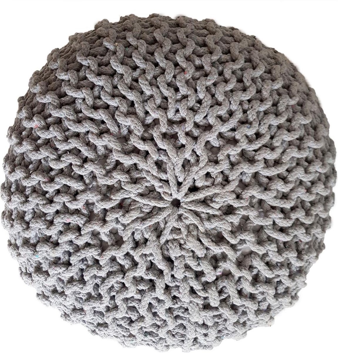 Poef - kruk - Ø 55 cm x 37cm - grijs - Grof gebreide look - Duurzaam