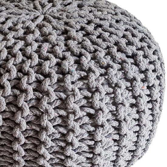 Poef - kruk - Ø 55 cm x 37cm - grijs - Grof gebreide look - Duurzaam