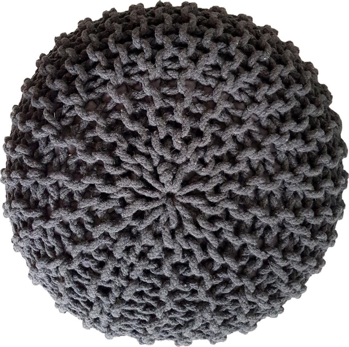 Poef - Kruk Ø 45 cm x 30 cm - Donkergrijs - Grof gebreide look - Duurzaam