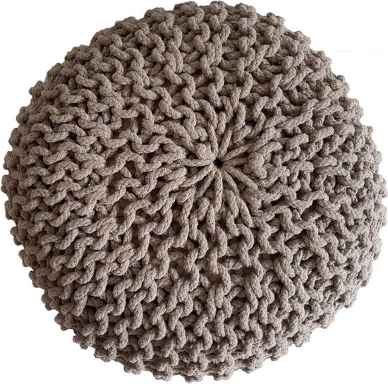 Hocker - Hocker Ø 45 cm x 30 cm - Beige - Grobgestrickte Optik - Langlebig