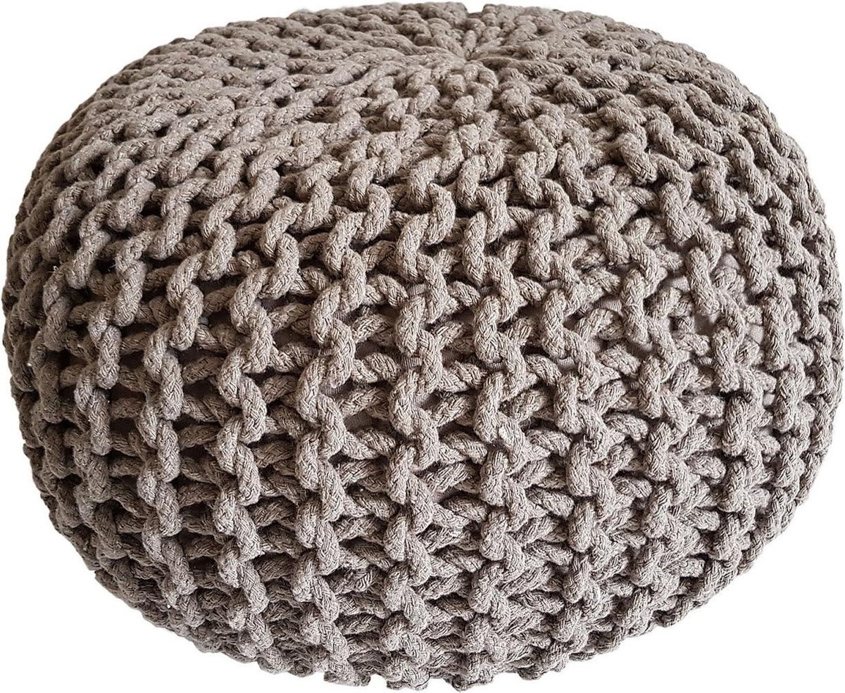 Hocker - Hocker Ø 45 cm x 30 cm - Beige - Grobgestrickte Optik - Langlebig