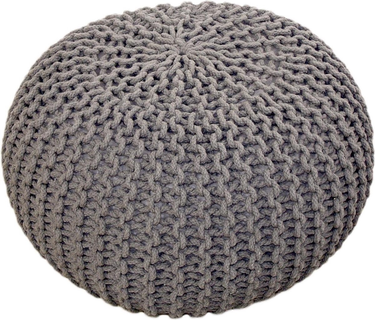 Poef - Kruk Ø 55 cm x 37 cm - Lichtgrijs - Grof gebreide look - Duurzaam