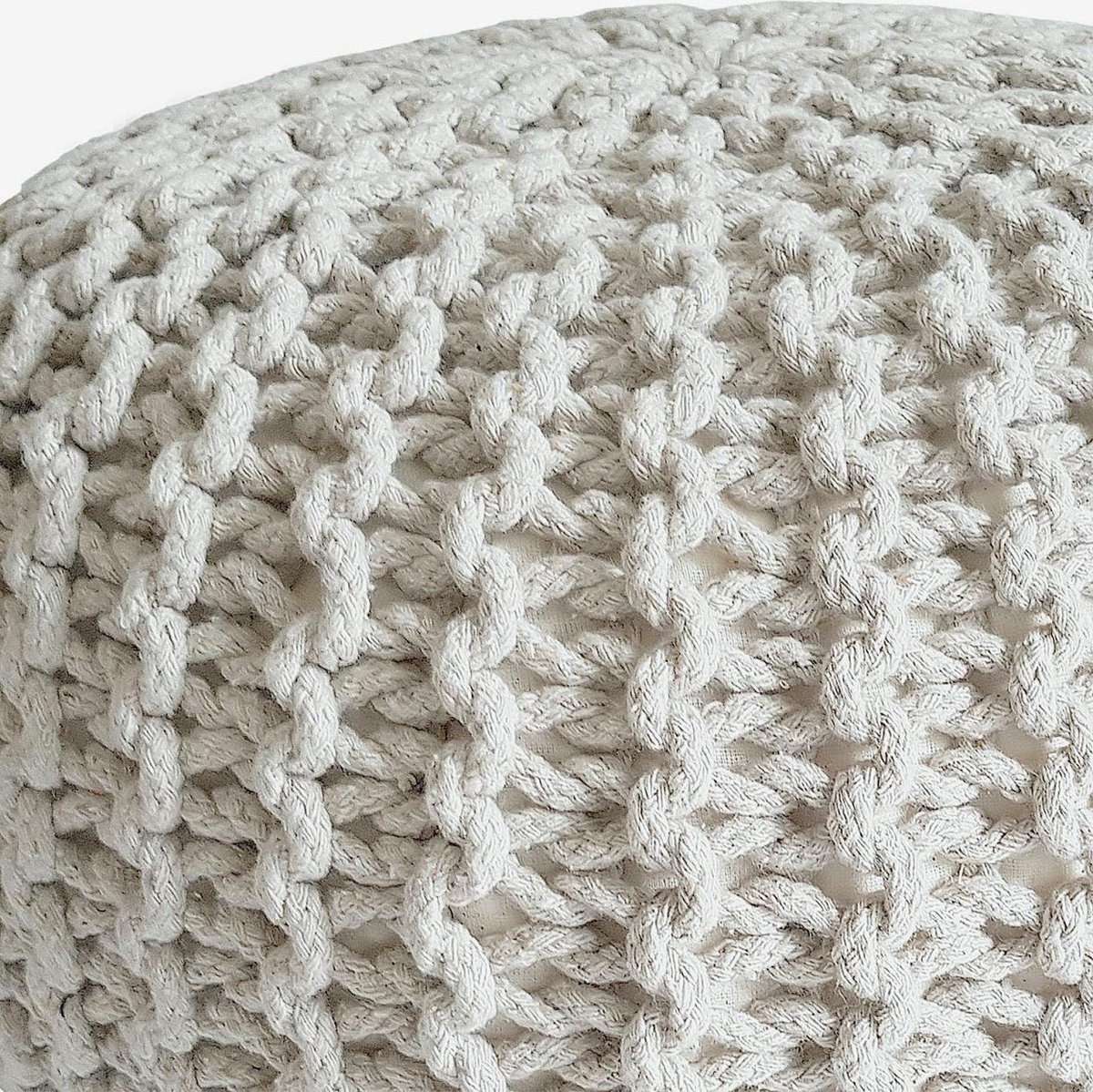 Poef - Kruk Ø 45 cm x 30 cm - Wit - Grof gebreide look - Duurzaam