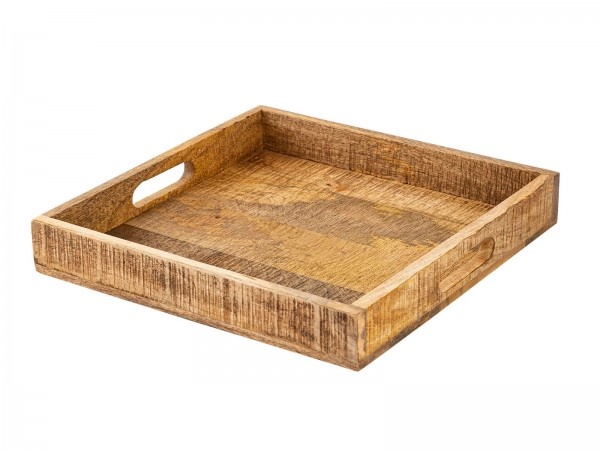 Parya Home - Holztablett Dekoratives Serviertablett Quadratisch 40x40cm - Braun - Mangoholz