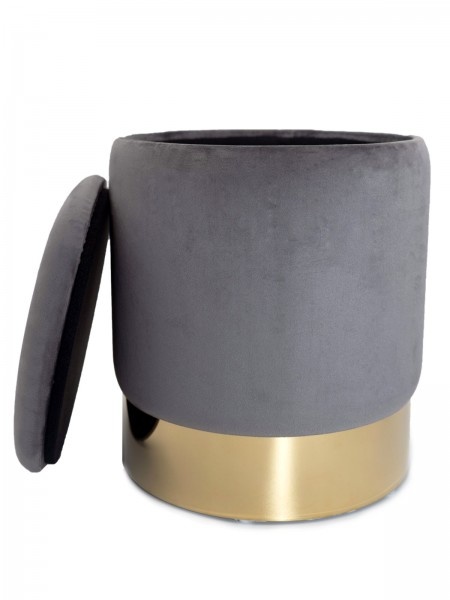 Hocker - Samt-Hocker - Mit Ablagefläche - Anthrazit - Ø 31 x H 38 cm - Dekorativer Hocker
