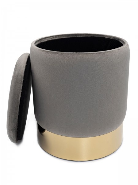 Hocker - Hocker aus Samt - Mit Ablagefläche - Hellgrau - Ø 31 x H 38 cm