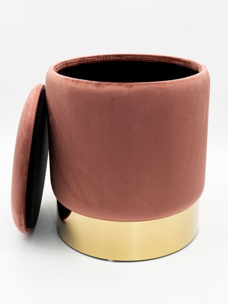 Kruk - Fluwelen kruk - Met opbergruimte - Roze - Ø 31 x H 38 cm