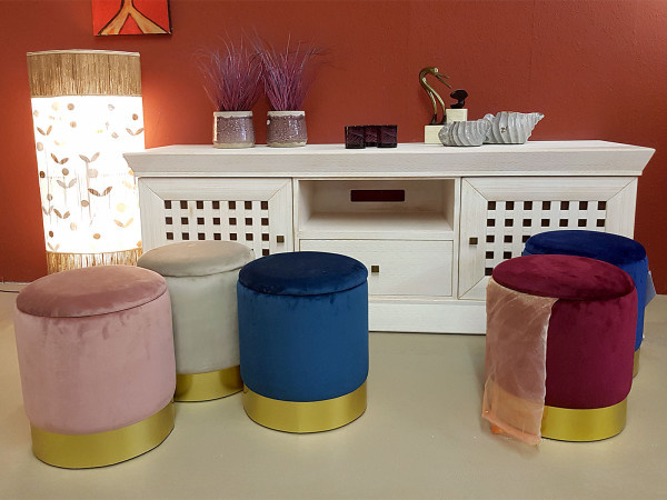 Hocker - Hocker aus Samt - Mit Ablagefläche - Lila - Ø 31 x H 38 cm - Dekorativer Hocker