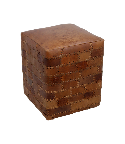 Hocker Patchwork - 33x33 cm - Leder - vintage cognac