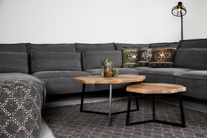 Salontafel Urban - mangohout/ijzer -black - set van 2 - 72W x 41H x 72L cm