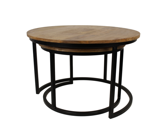 Salontafel Ronin - 70 cm - mangohout/ijzer - set van 2