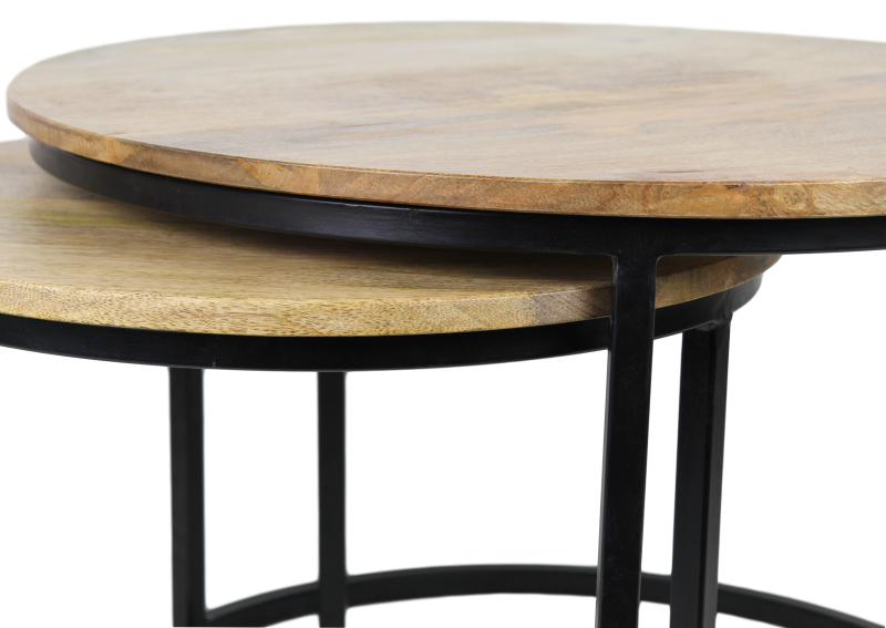 Salontafel Ronin - 70 cm - mangohout/ijzer - set van 2