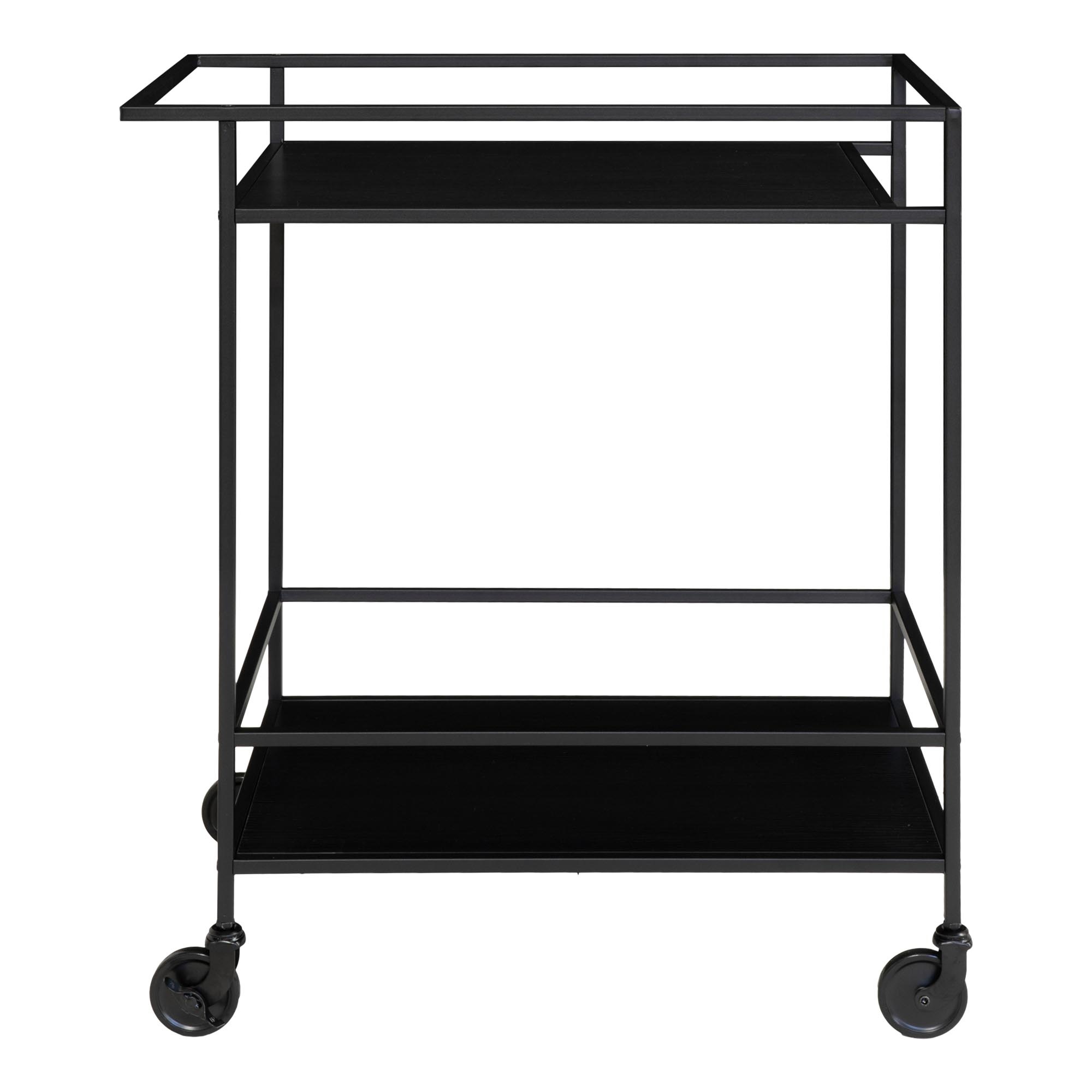 Vita Bar Trolley - Barwagen mit schwarzem Rahmen und Rädern und zwei schwarzen Ablagen 68x40x79 cm