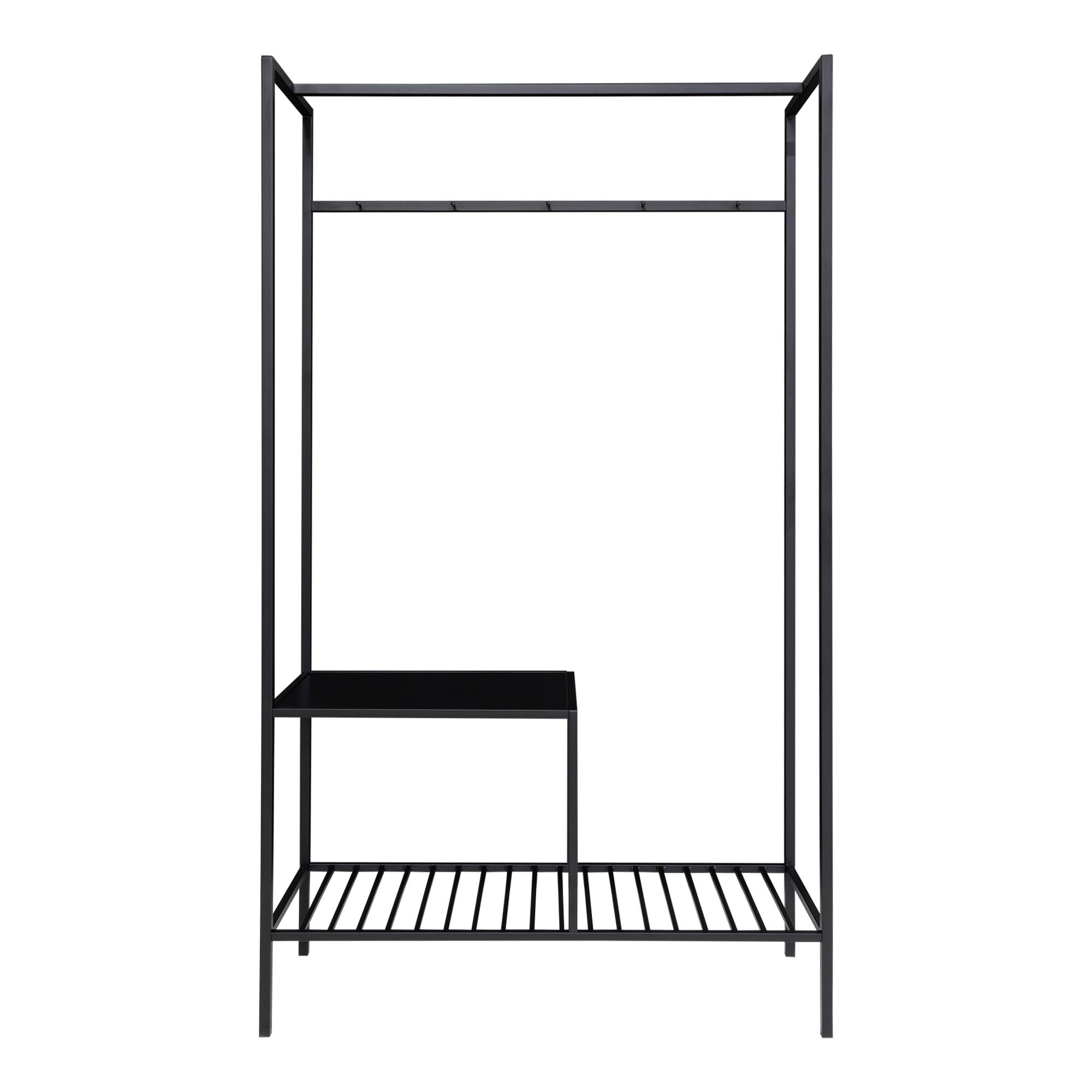 Vita Kledingkast - Kledingkast in zwart frame met twee zwarte planken