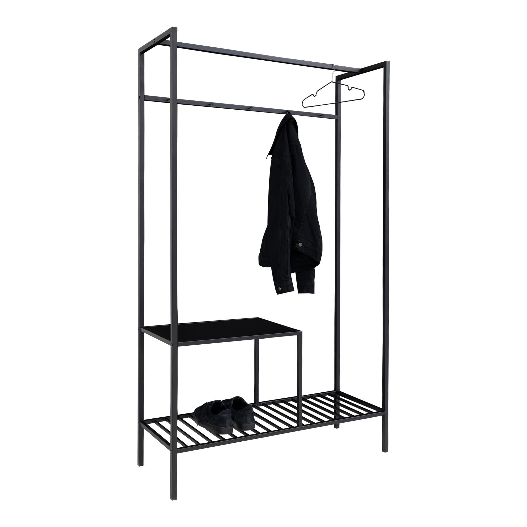 Vita Kledingkast - Kledingkast in zwart frame met twee zwarte planken