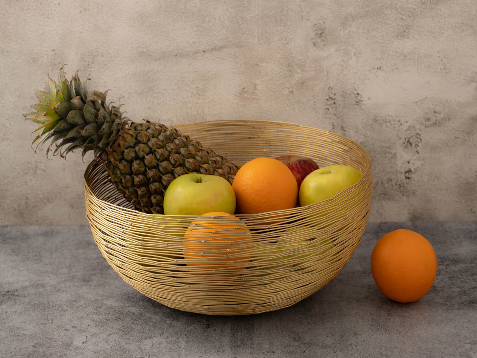 Parya Home - Obstschale Brotkorb Obstkorb Struktur aus Metalldraht - ø 30x15 - Gold - Metall