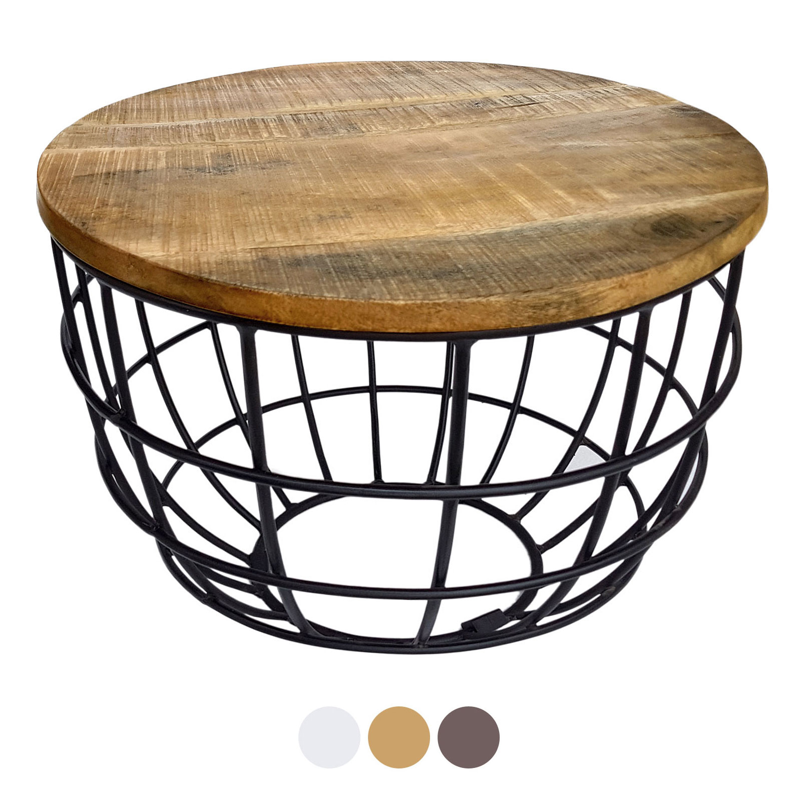 Parya Home - Side table Durable coffee table Living room table Round Lexington - ø 55 cm - Brown - Solid Metal Frame