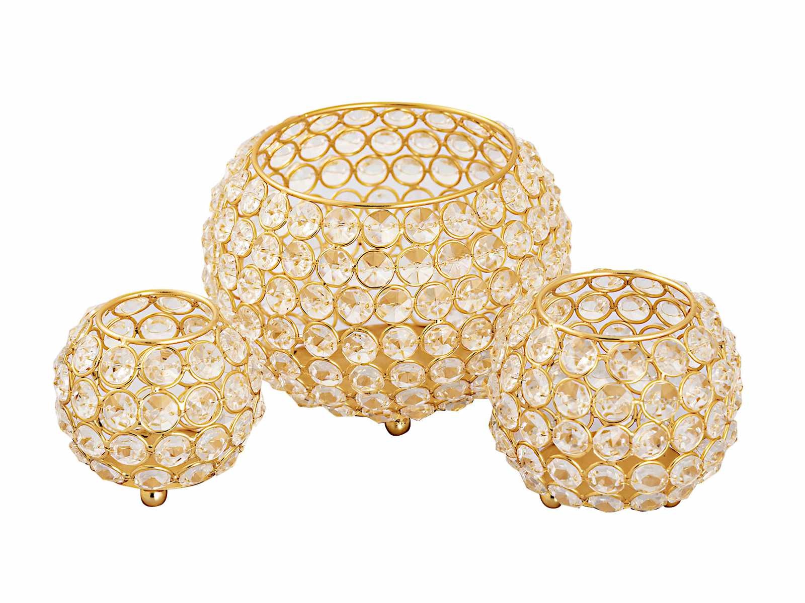 Parya Home - Kaarsenhouder set 3-delige theelichthouder Kristallen kandelaar goud