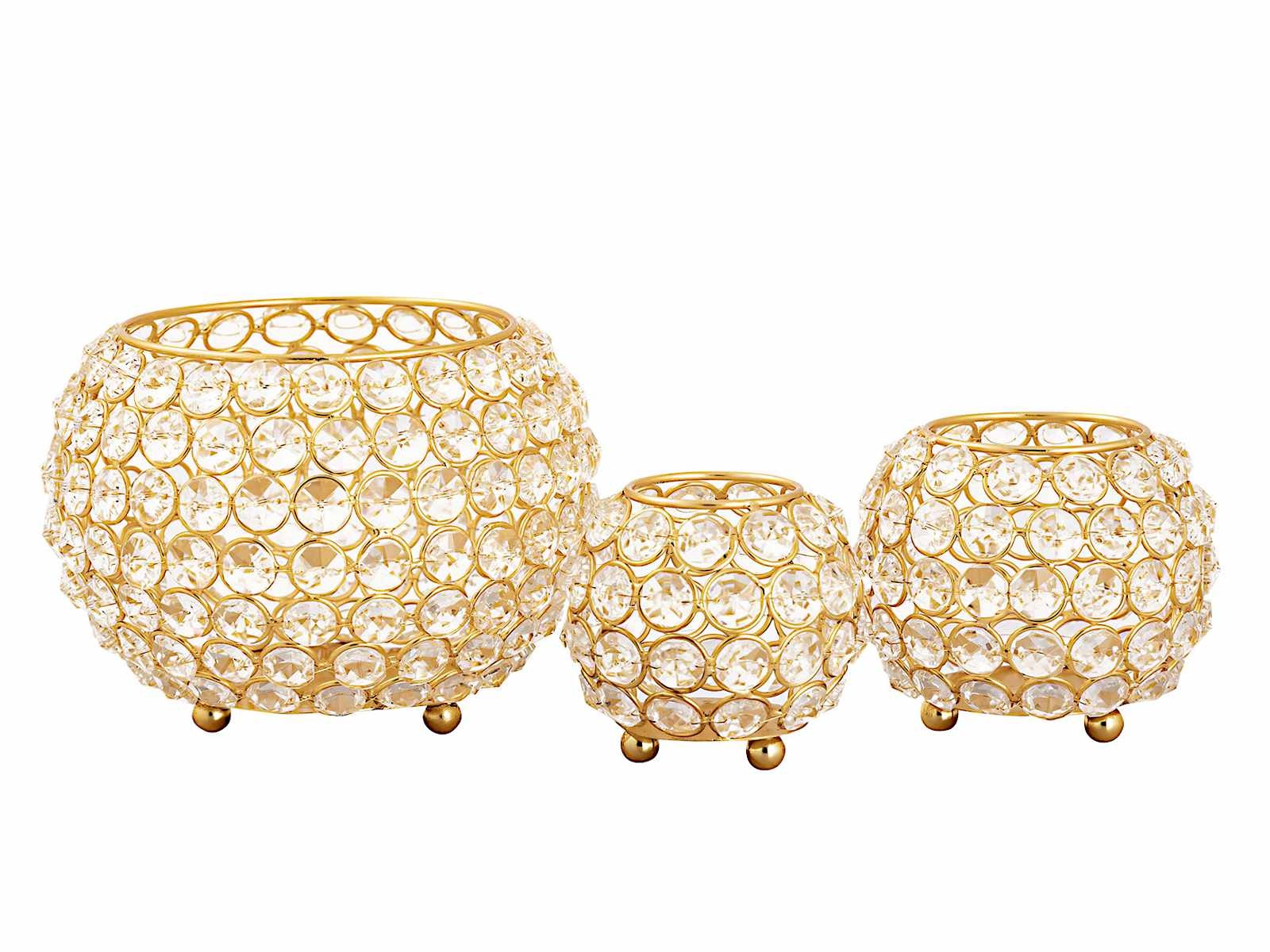 Parya Home - Kerzenhalter Set 3-teilig Teelichthalter Kristall Kerzenhalter Gold oder Silber Vintage KristallKerzenhalter Set 3-teilig Teelichthalter Kristall Kerzenhalter Gold oder Silber Vintage Kristall