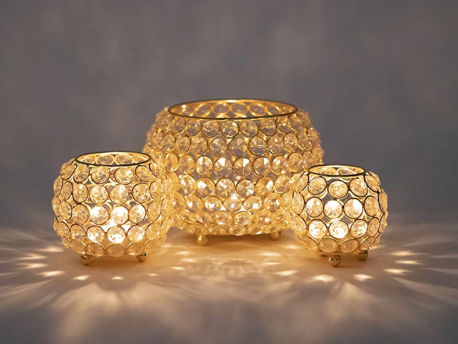 Parya Home - Kerzenhalter Set 3-teilig Teelichthalter Kristall Kerzenhalter Gold oder Silber Vintage KristallKerzenhalter Set 3-teilig Teelichthalter Kristall Kerzenhalter Gold oder Silber Vintage Kristall