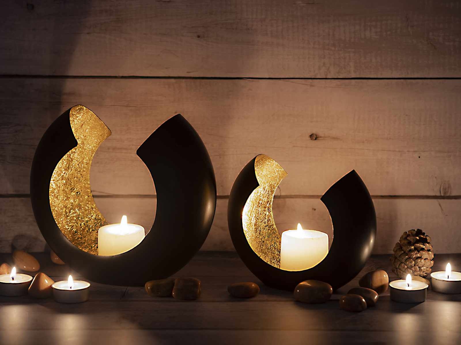 Parya Home - Kaarsenhouder set 2-delige theelichthouder- Zwart