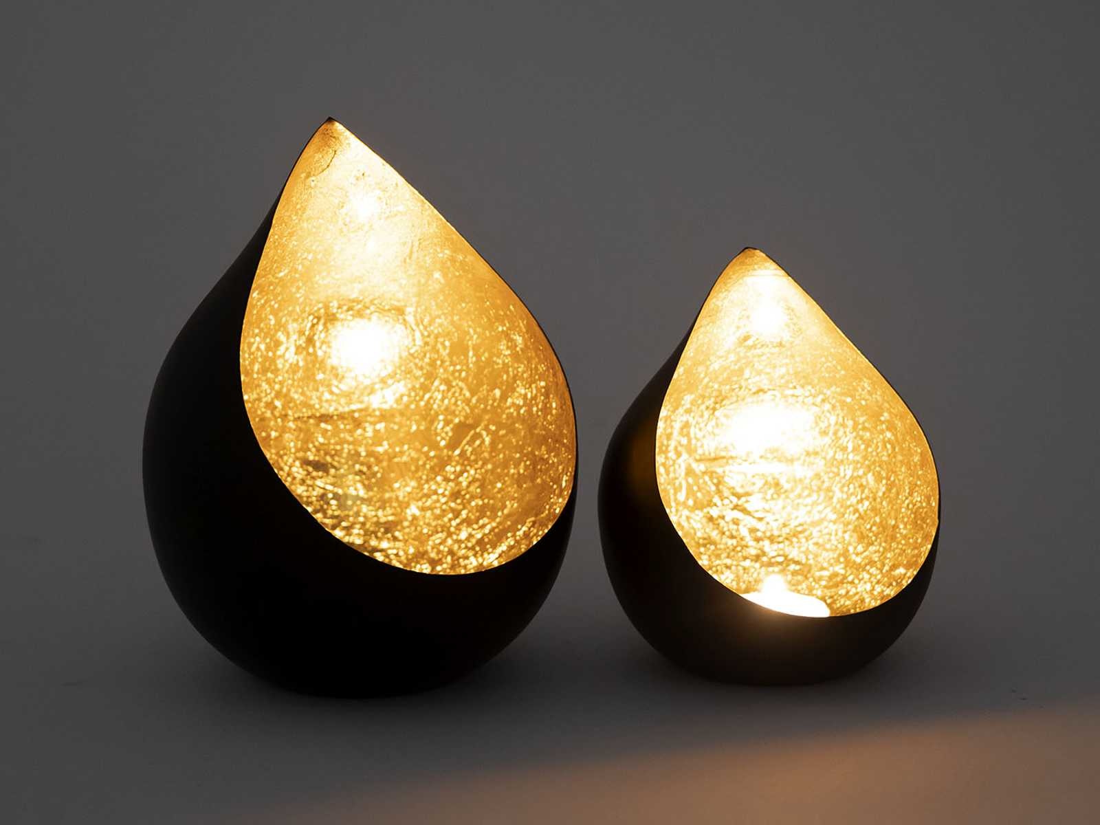 Parya Home - Kerzenhalter 2er Set Teelichthalter Romy Teardrop Form schwarz matt innen vergoldet