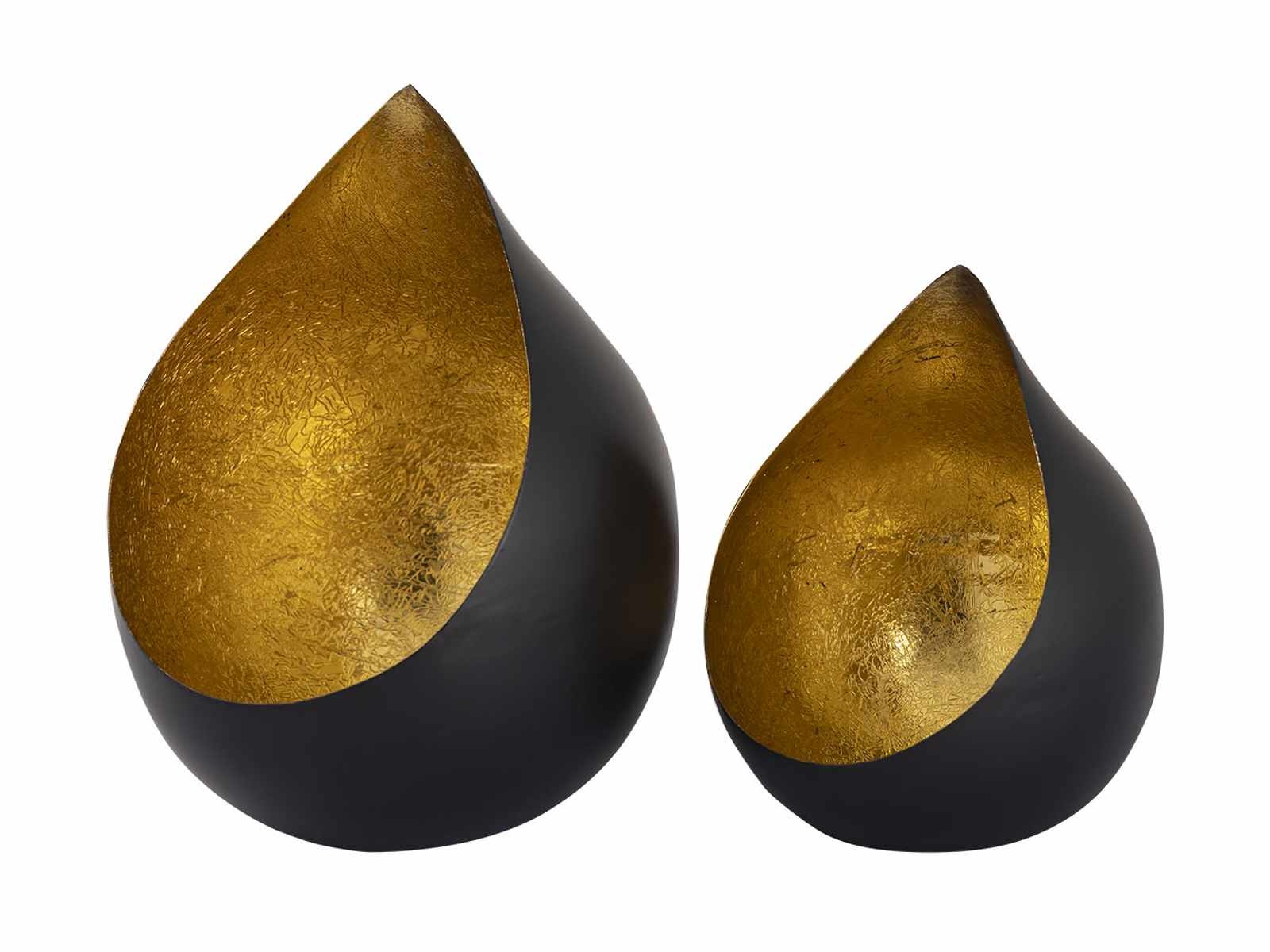 Parya Home - Kerzenhalter 2er Set Teelichthalter Romy Teardrop Form schwarz matt innen vergoldet