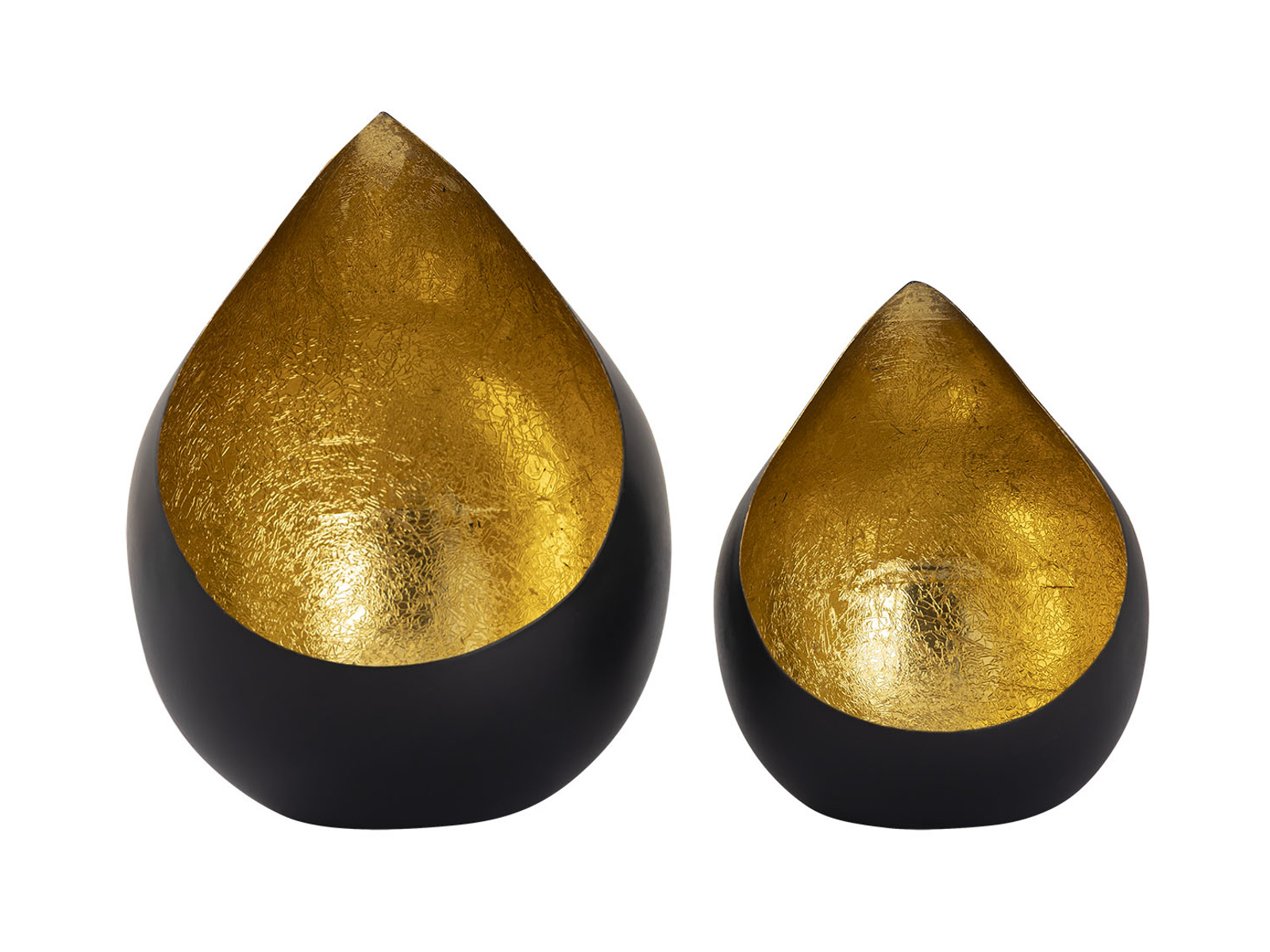 Parya Home - Kerzenhalter 2er Set Teelichthalter Romy Teardrop Form schwarz matt innen vergoldet