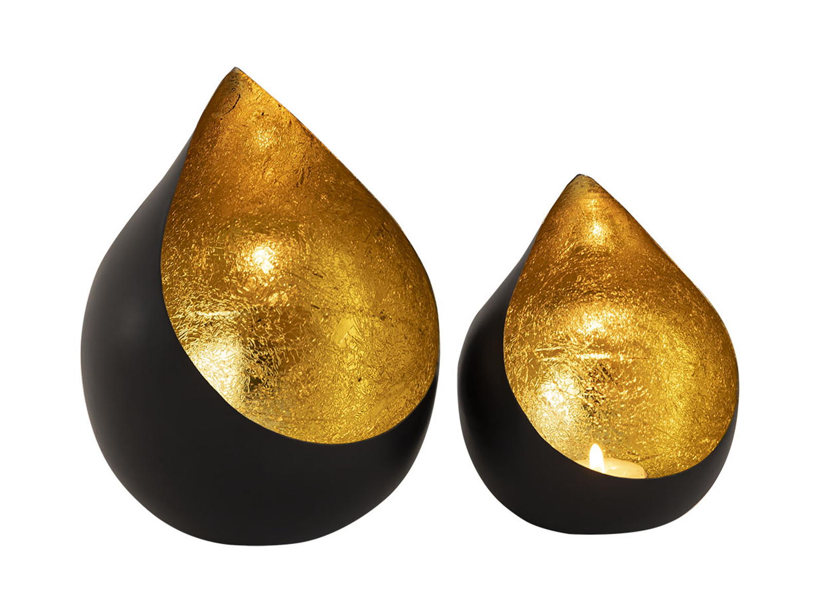 Parya Home - Kerzenhalter 2er Set Teelichthalter Romy Teardrop Form schwarz matt innen vergoldet