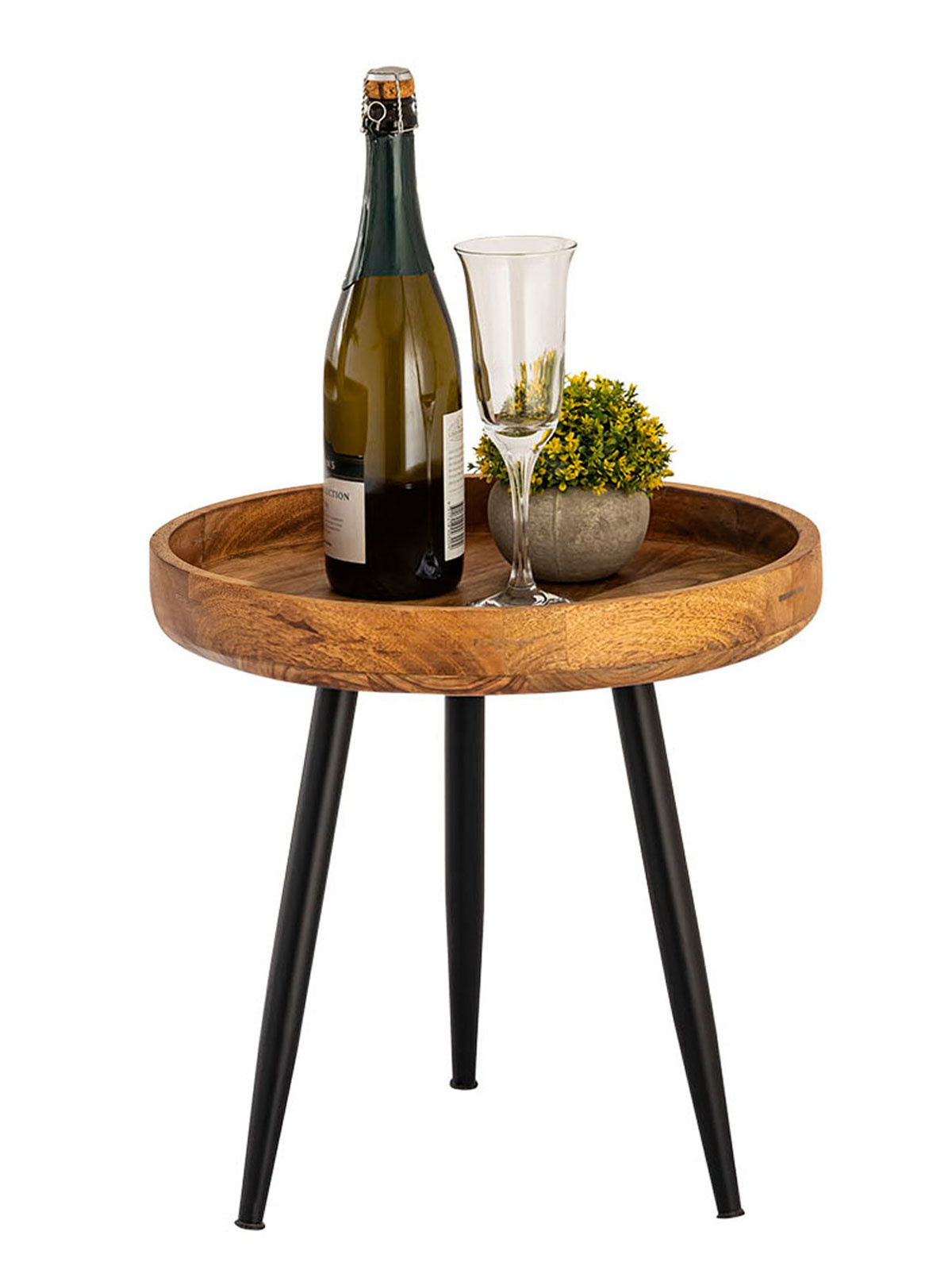 Parya Home - Beistelltisch Holz rund dia 40cm Couchtisch Couchtisch Vancouver Metallbeine mattschwarz