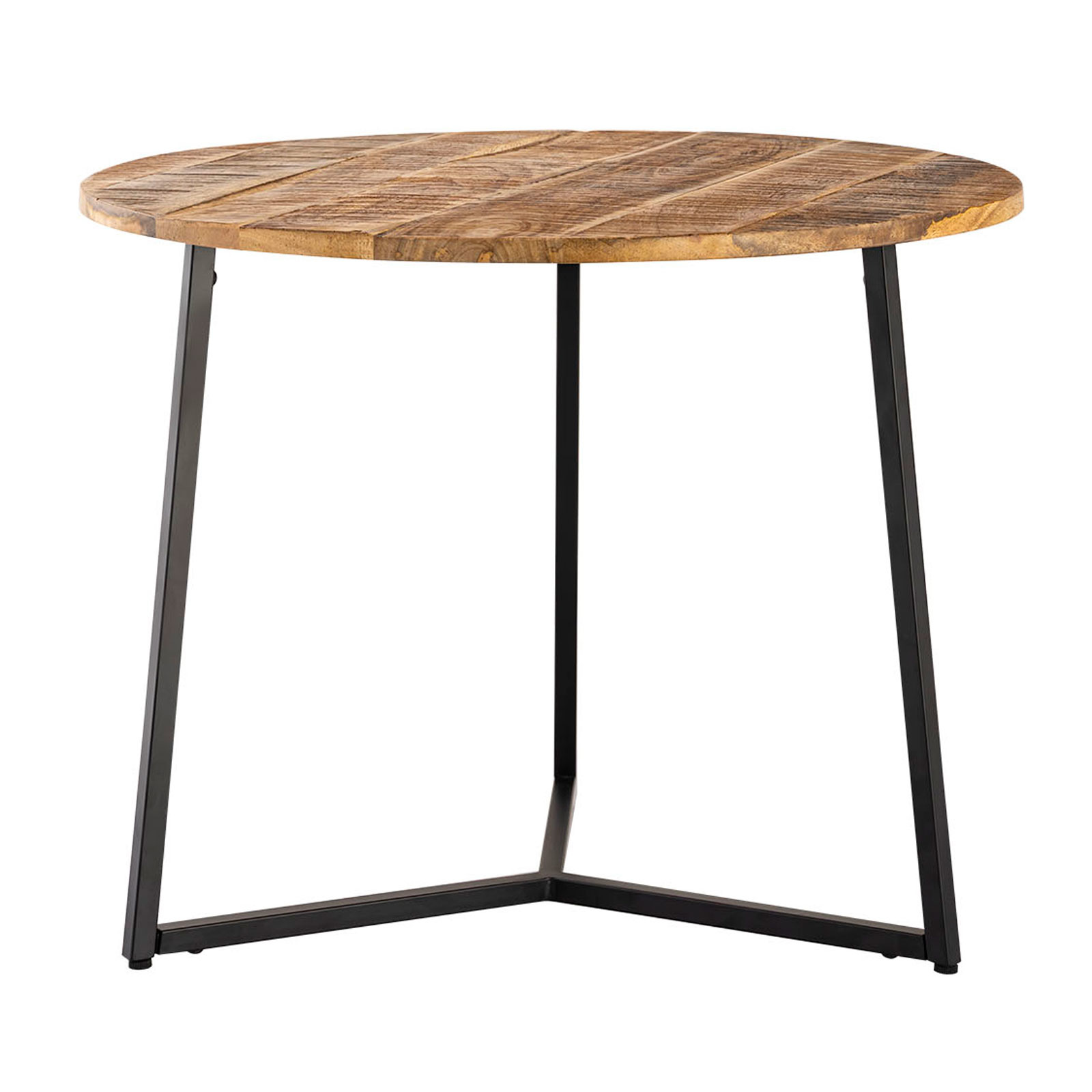 Parya Home - Couchtisch rund Massivholz ø 56cm Wohnzimmertisch Beistelltisch La Palma Metallgestell schwarz