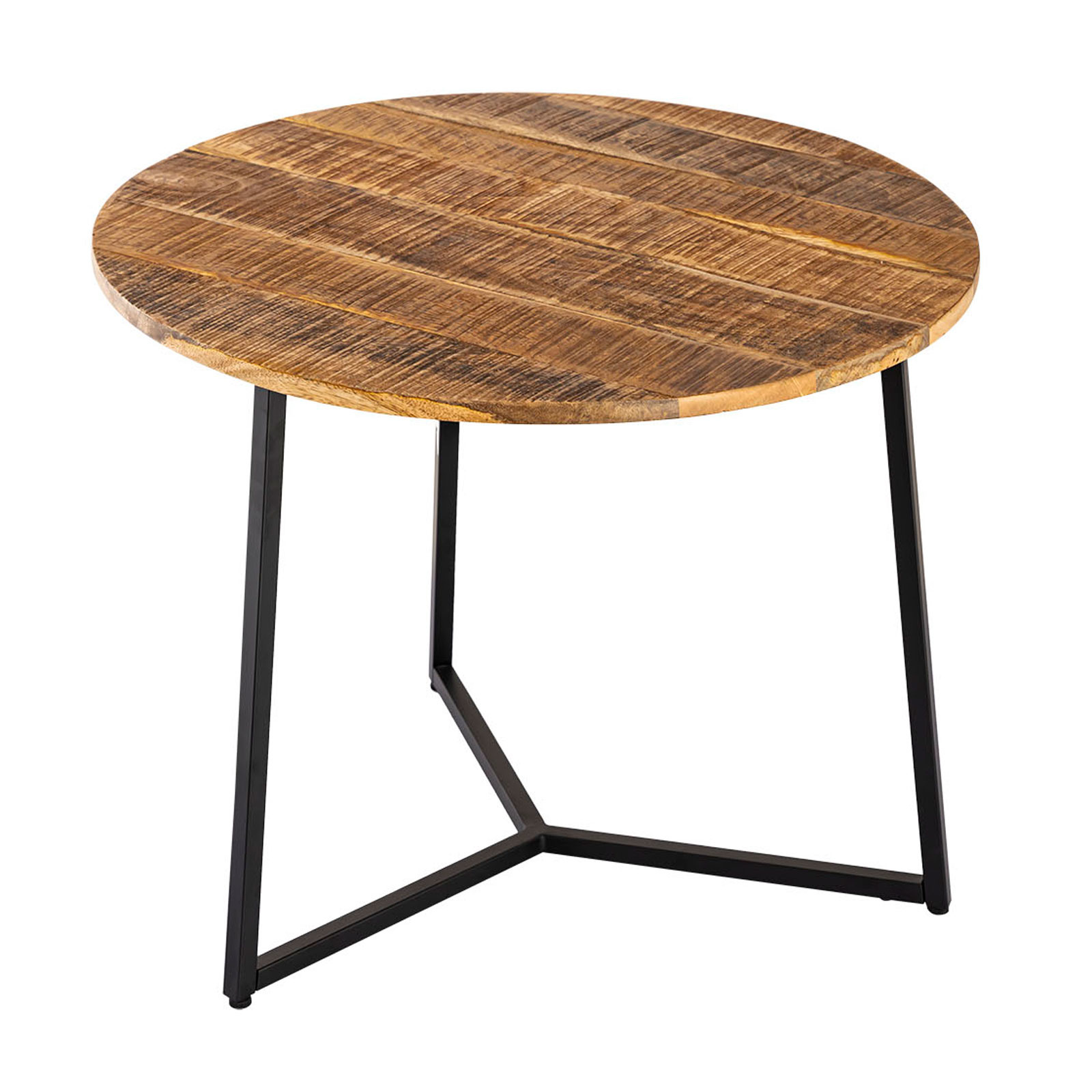 Parya Home - Salontafel rond massief hout ø 56cm woonkamertafel bijzettafel La Palma metalen onderstel zwart