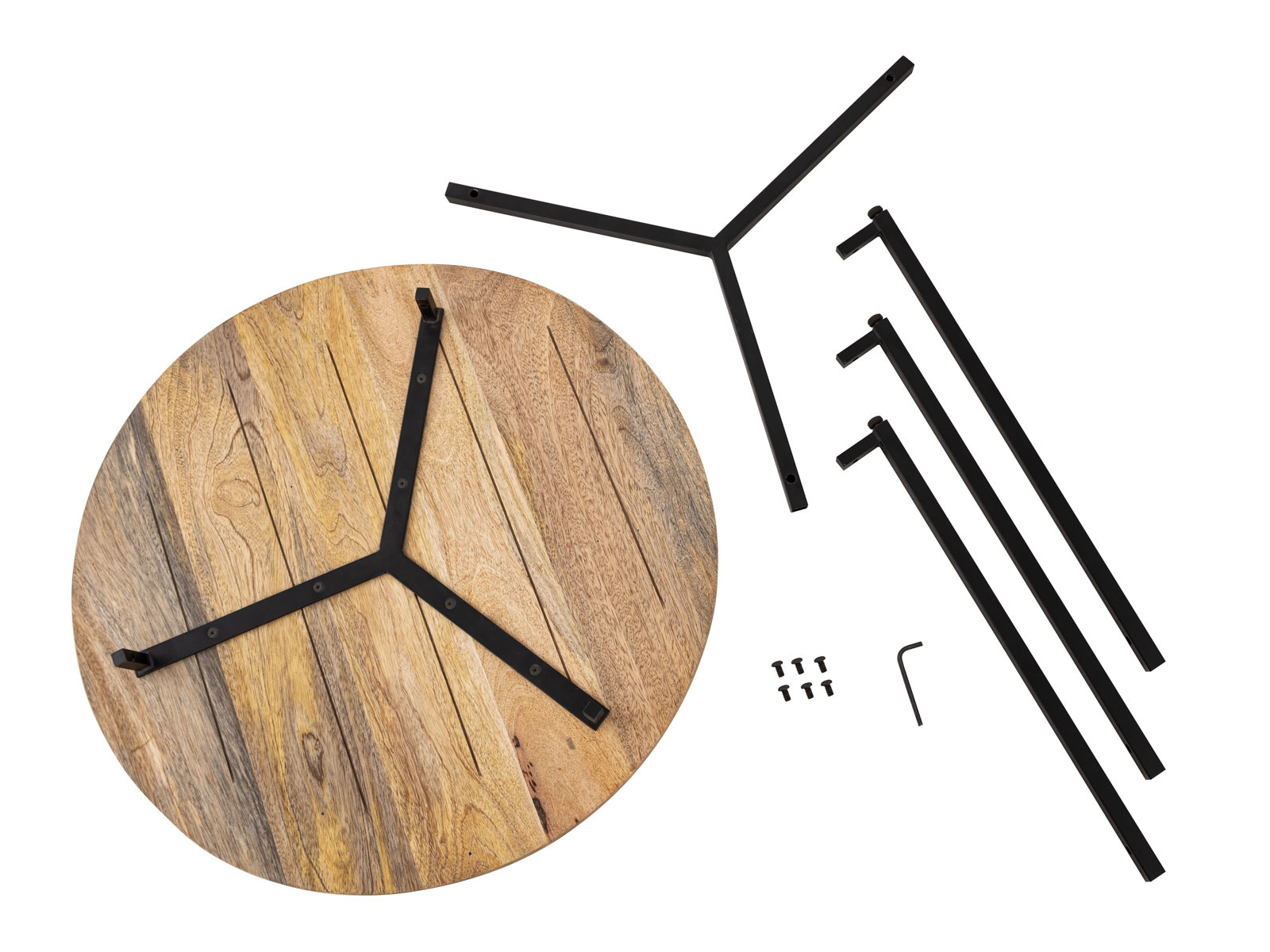Parya Home - Salontafel rond massief hout ø 56cm woonkamertafel bijzettafel La Palma metalen onderstel zwart