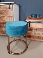 Parya Home -Velours kruk Ø 32 H 42 cm fluwelen kruk met ijzeren frame goudkleurige zitkruk Velvet Poef Sitzp