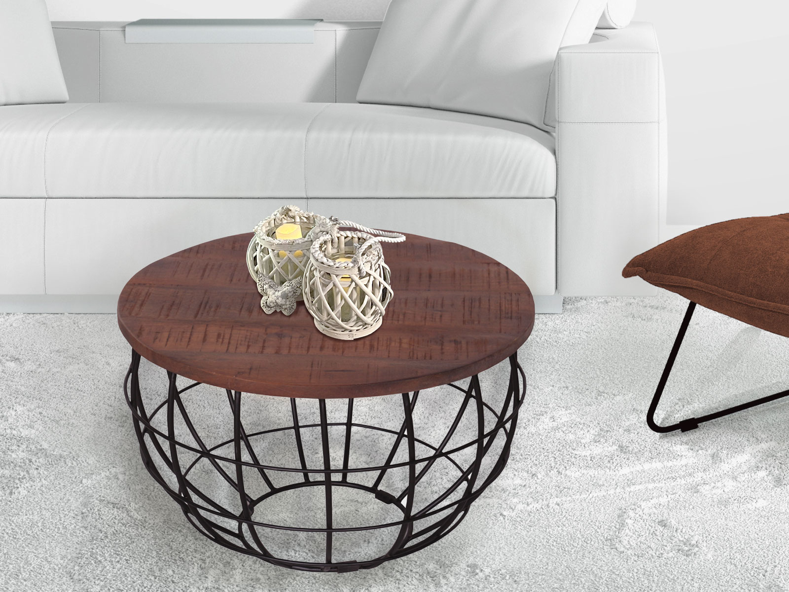 Parya Home -Salontafel ø 55 cm woonkamertafel rond bijzettafel duurzaam London metalen draadframe grid