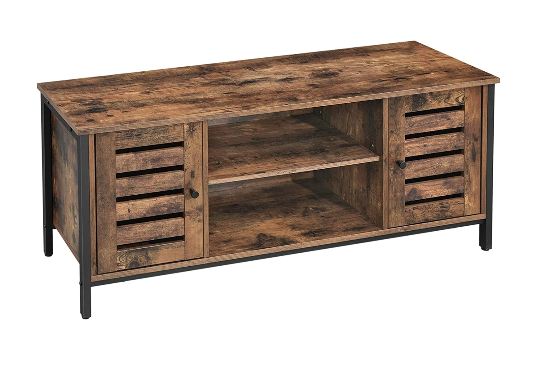 Parya Home - TV-Tisch aus Holz - 2 Schränke und 2 Regale - Vintage - Dunkelbraun