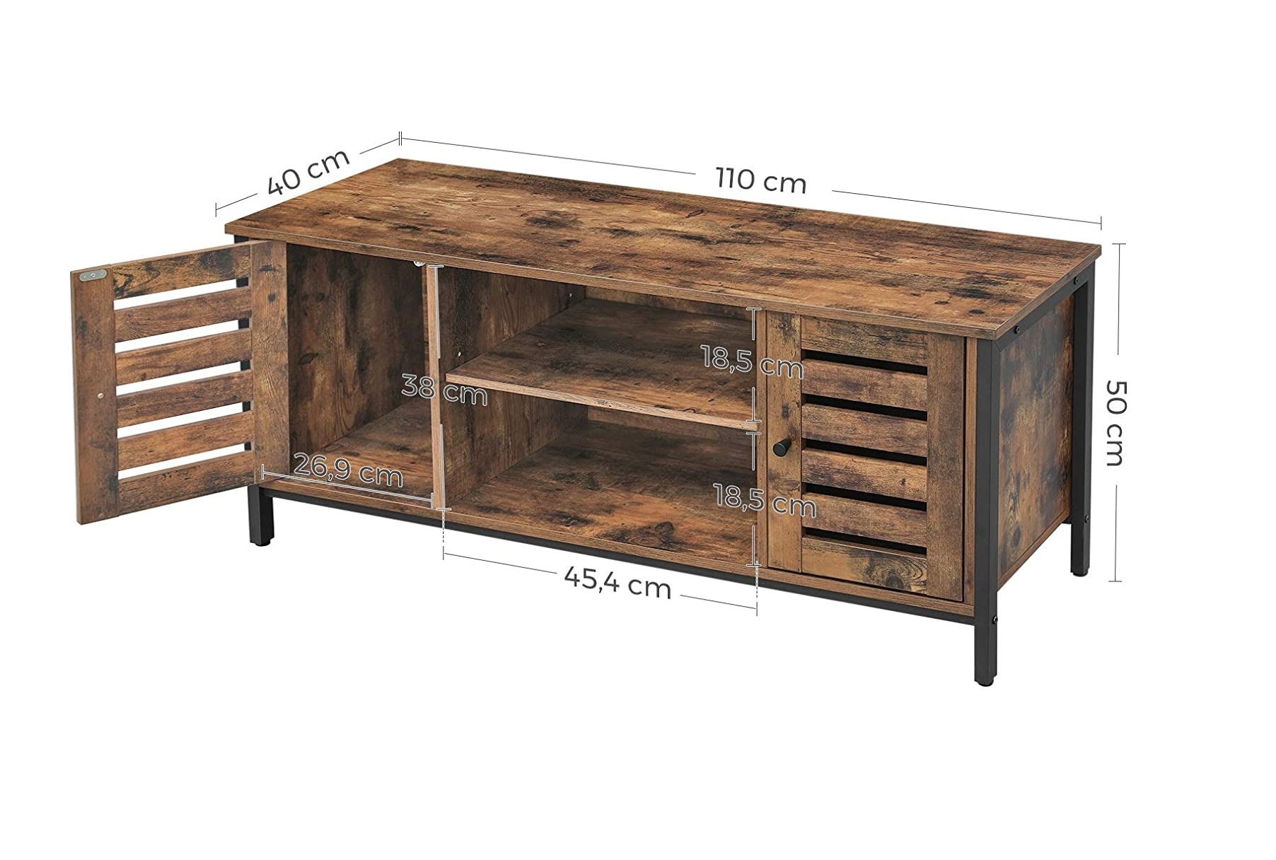 Parya Home - TV-Tisch aus Holz - 2 Schränke und 2 Regale - Vintage - Dunkelbraun