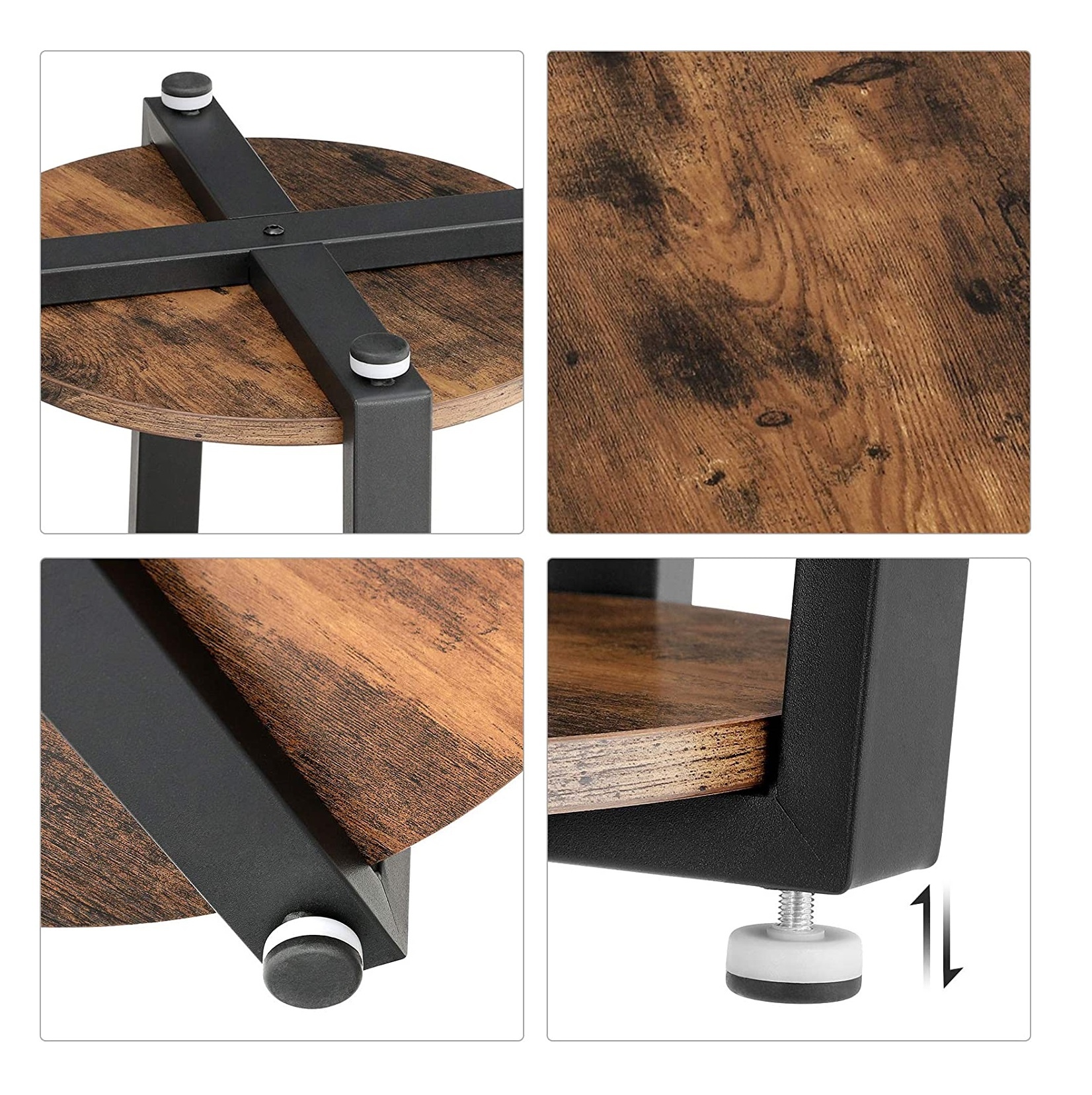 Parya Home - Ronde bijzettafel - Industrieël design - Ijzeren frame - Bruin