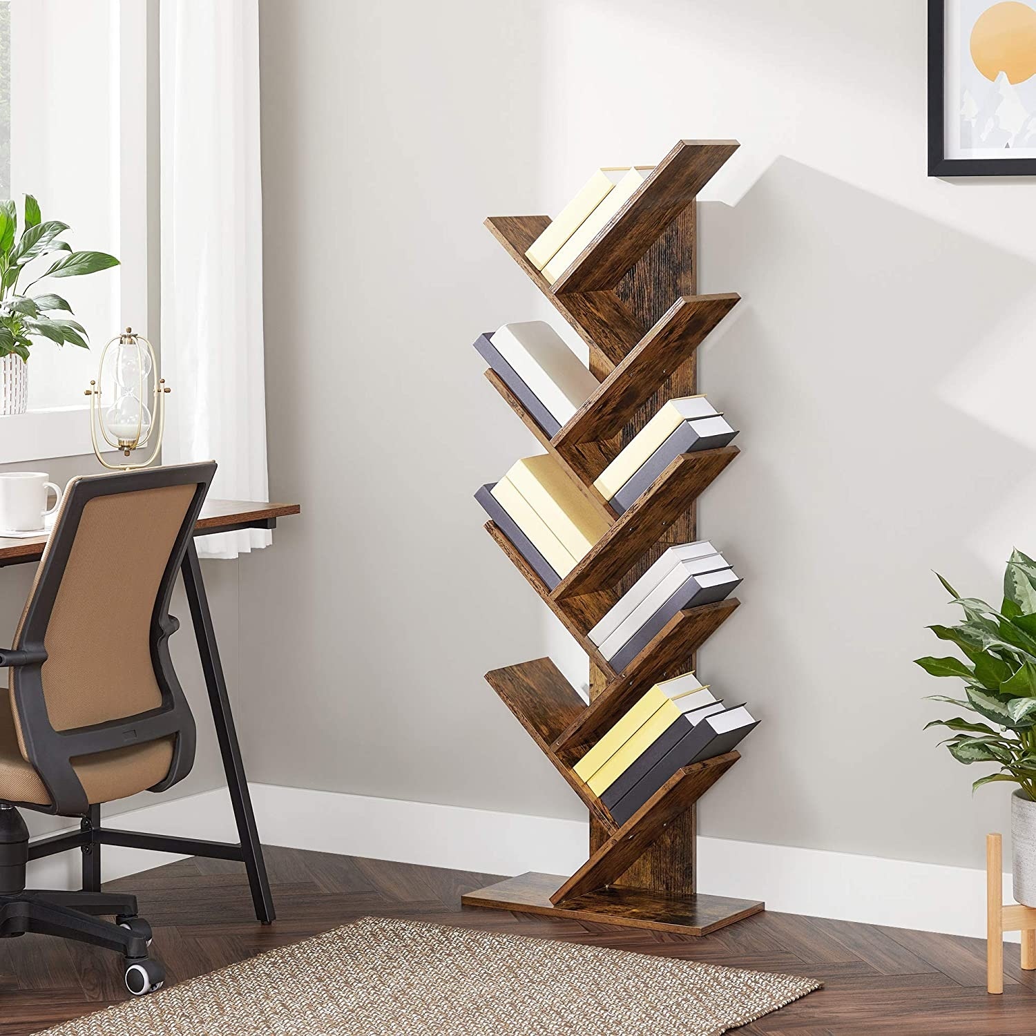Parya Home - Bücherregal aus Holz - 8 Etagen - Vintage - Stehendes Regal - Braun